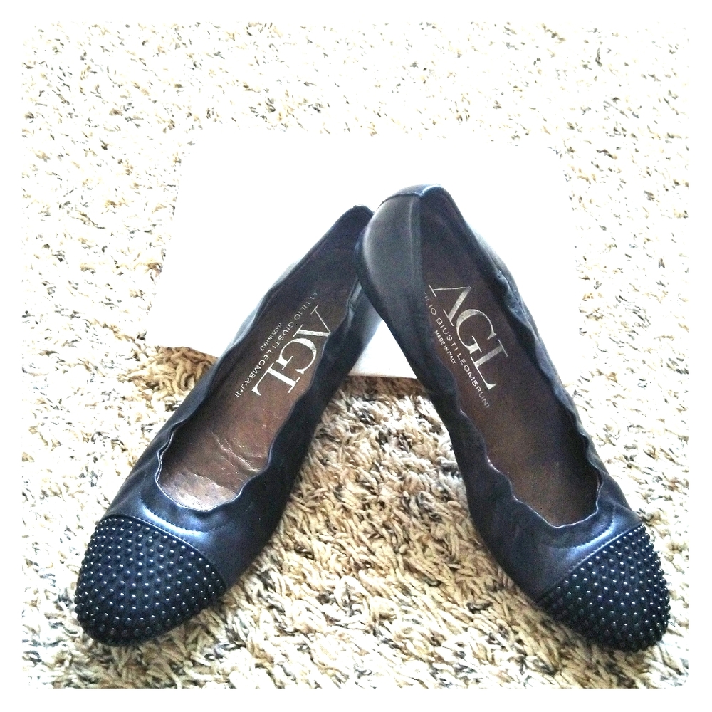 AGL Blakely leather Studded Cap Toe Ballet Flats